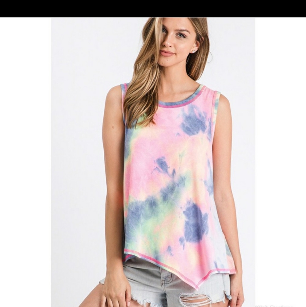 Pink/Blue Tie-dye Top